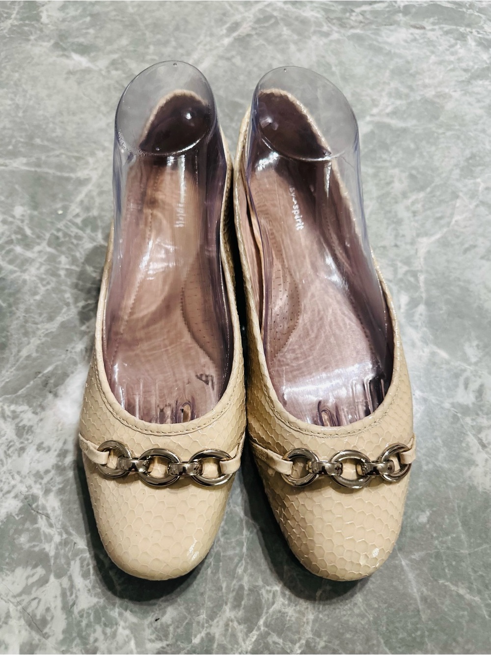 Easy Spirit Ballet Flats Women 9W Croc Embossed Neutral Patent Leather New